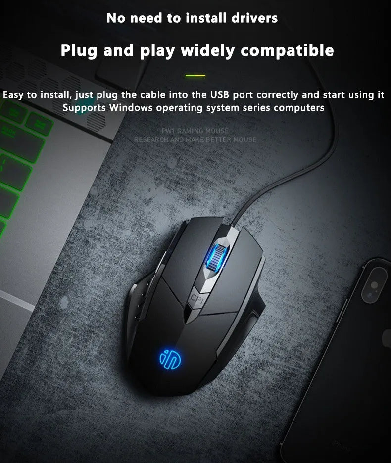 Mouse cu fir Inphic W1, mouse eSports pentru gaming, mouse silențios pentru birou, opțiuni cu trei taste și șase taste