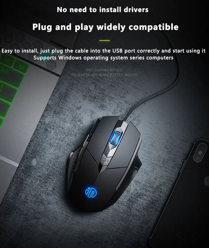 Mouse cu fir Inphic W1, mouse eSports pentru gaming, mouse silențios pentru birou, opțiuni cu trei taste și șase taste