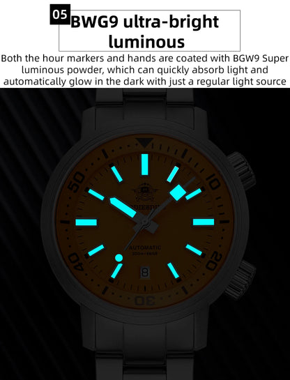 ADDIESDIVE New AD2541 Men Watch 200m Waterproof Sapphire Crystal BGW9 Luminous 316L Stainless Steel Automatic Mechanical Watch