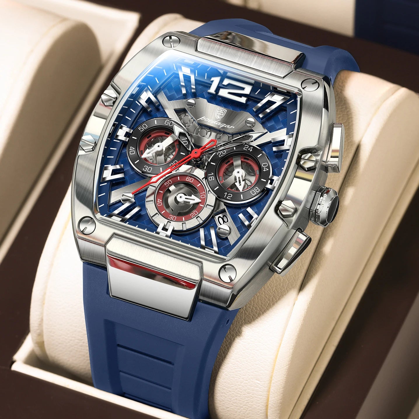 POEDAGAR Fashion Brand Men's Watch Luminous Waterproof Date Sports Male Watch Chronograph Silicone Quartz Watches For Man Reloj