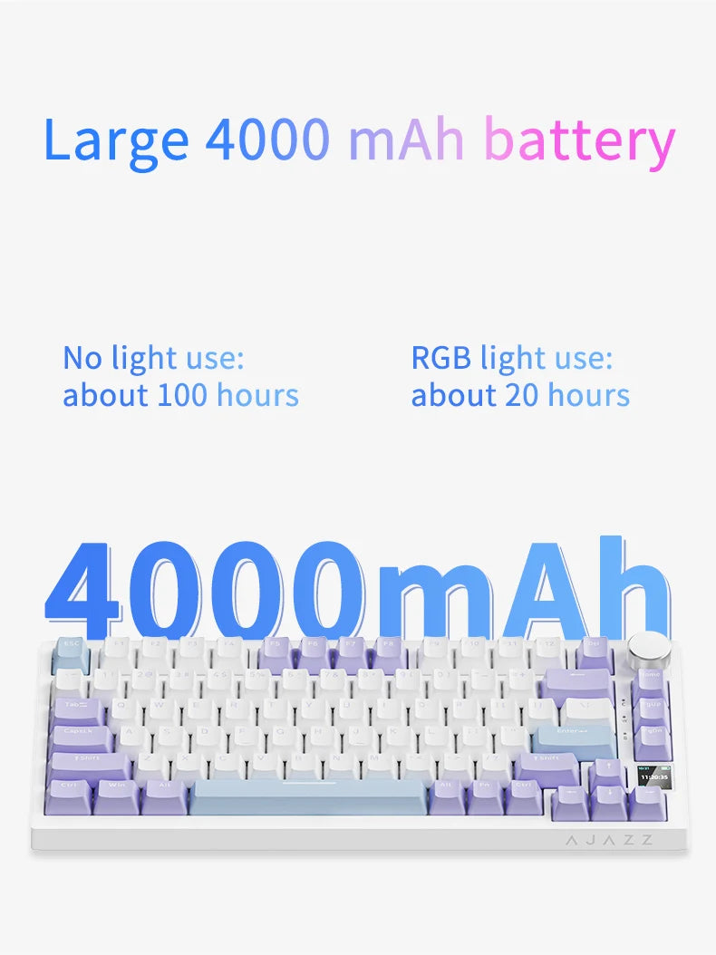 Ajazz AK820 Pro Gaming Mechanical Keyboard 75% Bluetooth/ Wireless Customized Gamer Keyboard with TFT Color Screen Knob for PC