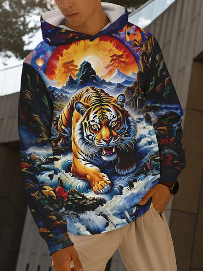 Állat (farkas) grafikás férfi divat 3D-nyomtatott outdoor kapucnis pulóver utcai divat kapucnis pulóverek kapucnis elülső zsebes designer kapucnis pulóver