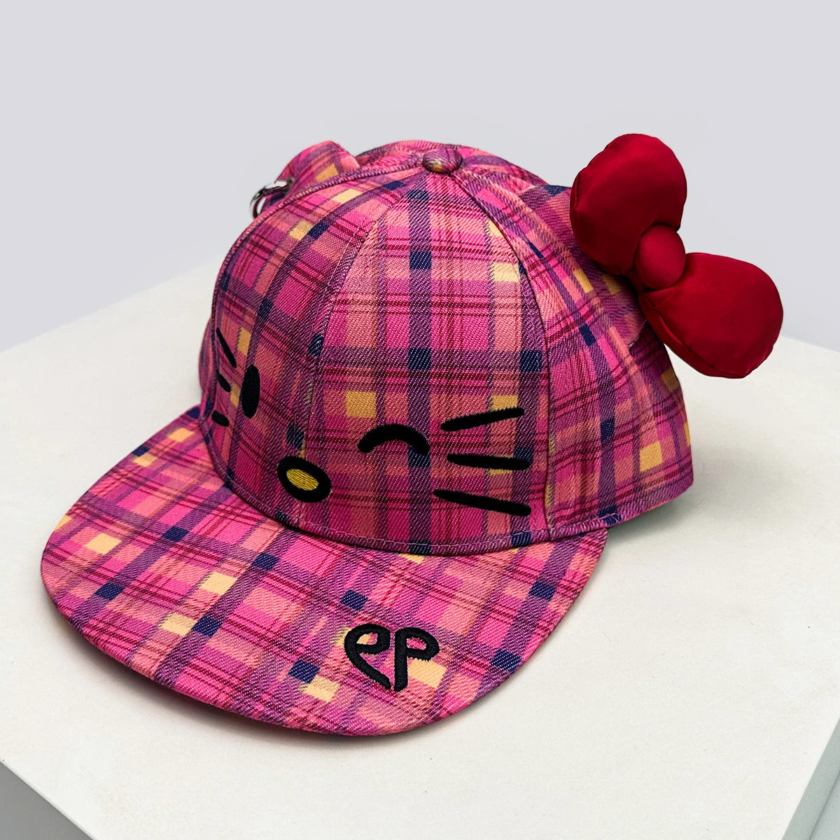 Breathable Cute Sunshade Flat Eave Peaked Caps Versatile ins Fashion Niche New Unisex Funny Kitty Embroidery Bow Baseball Hats