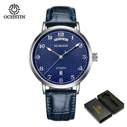 OCHSTIN Day Date Gents Watches 2025 Gift for Men Automatic Mechanical Business Wristwatches 40mm Analog Male Clock Leather Strap