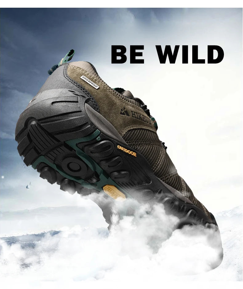 HIKEUP Zapatillas de senderismo para hombre de cuatro estaciones, calzado deportivo de exterior en cuero genuino resistente al desgaste, zapatos de escalada con suela de goma para trekking