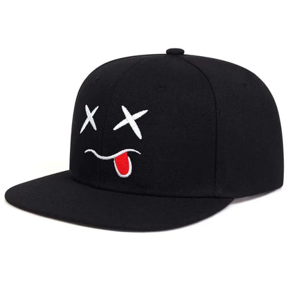 Gorra de béisbol de ala ancha, 100 % algodón, protección UV, ajustable, con un bordado de una sonrisa y diseño que estiliza el rostro