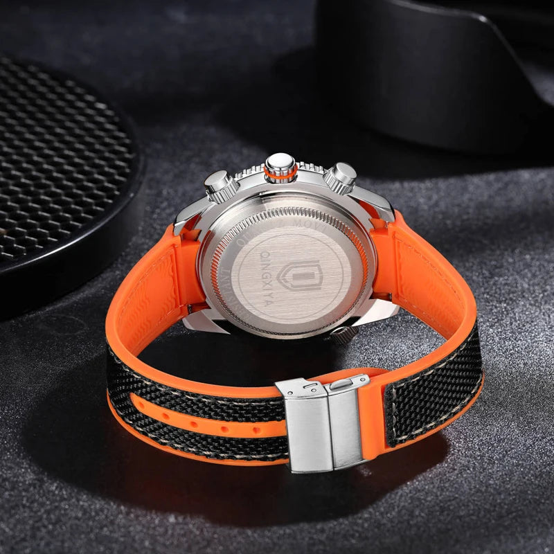 QINGXIYA Brand Luxury Multifunctional Quartz Watch Men Silicone Strap Waterproof Luminous Chronograph Watches Mens Sports Watch