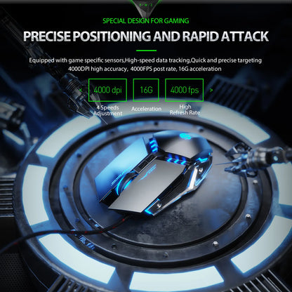INPHIC W2 Gaming Mouse Silent Click USB Optical Wired Mouse 4800DPI Ergonomic Mice 6 Programmable Buttons RGB Breathing LED PC