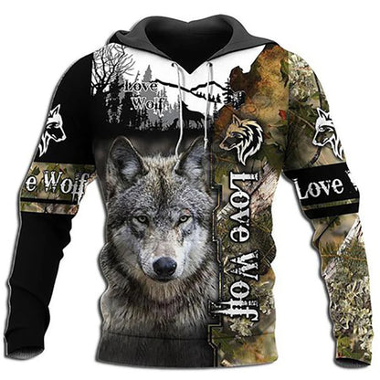 Módne jarné a jesenné mikiny s kapucňou pre mužov s motívom vlka, 3D potlač po celej ploche, unisex pulóver, ležérna bunda, streetwearový kabát, veľkosť 4XL