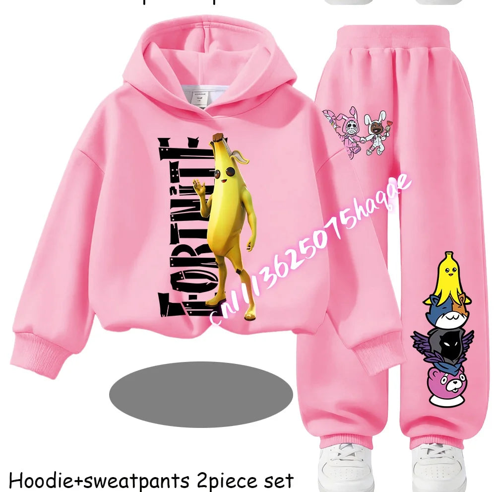 Fortnite Kids Spring and Autumn Long-Sleeved Pants Children's Hooded Sweatshirt Set Game Cartoon Print Boys' Sport Shirt