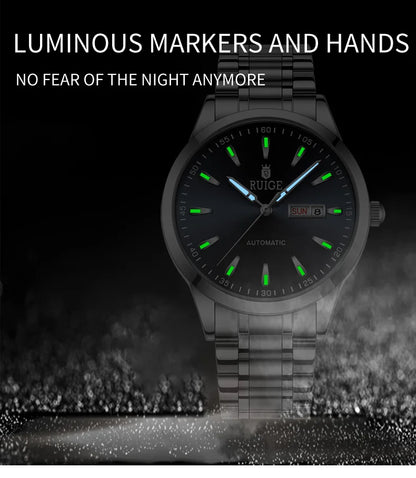 RUIGE Weekly Calendar Men's Fully Automatic Mechanical Watch Stainless Steel Business Men's Night Light Waterproof Versatile Wat