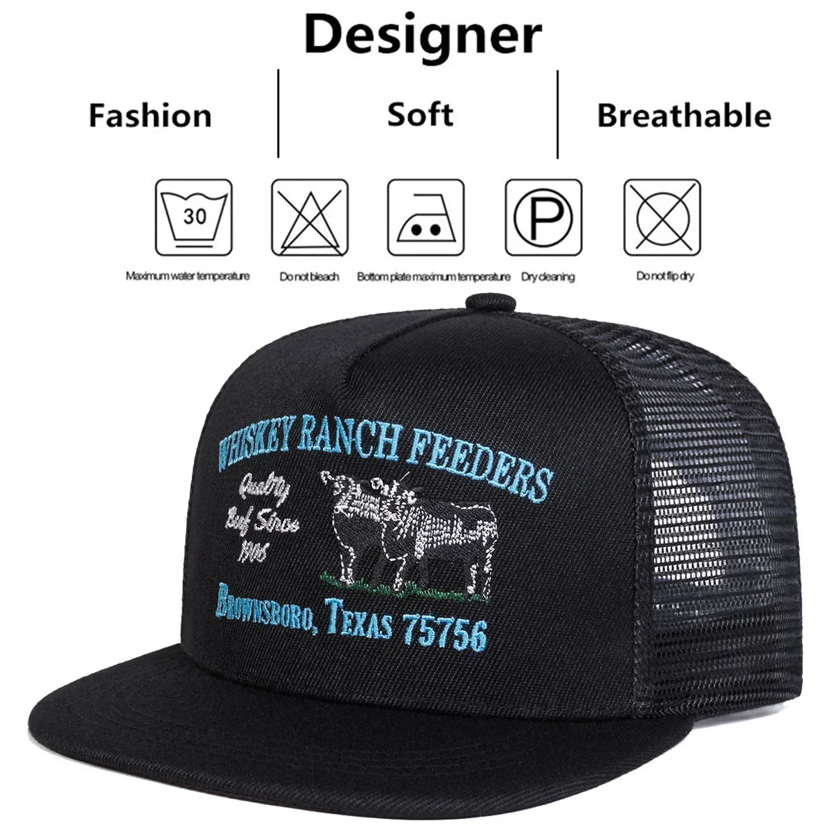 Unisex „WHISKEY RANCH FEEDERS“ siuvinėtos hip-hop stiliaus tinklinės kepurės pavasariui ir vasarai, lauko veiklai, reguliuojamos kasdienio stiliaus beisbolo kepurės, apsaugančios nuo saulės