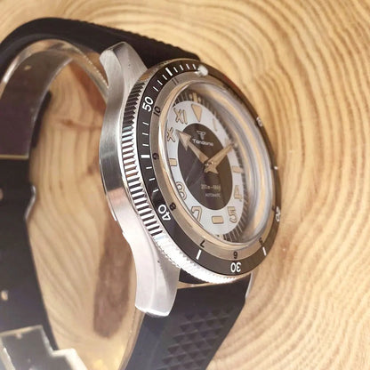 Tandorio Waterproof Watch Men Dome Sapphire Crystal Roman Numbers 120 Clicks Bezel NH35A/Miyota 8215 Movt Silicone Grey Dial