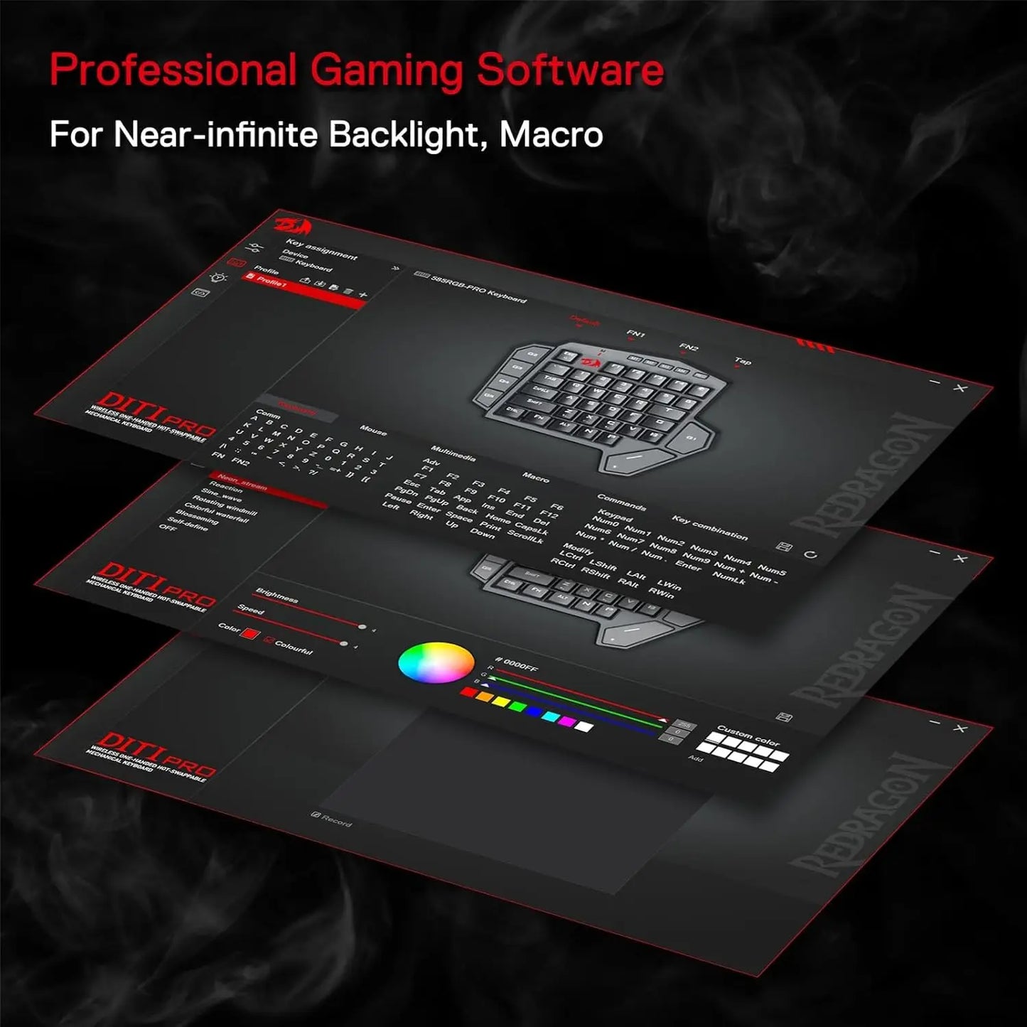 Redragon K585 PRO Wireless One-Handed Mechanical Keyboard 42 Keys 3-Mode RGB 7 Onboard Macro Keys Detachable Wrist Support