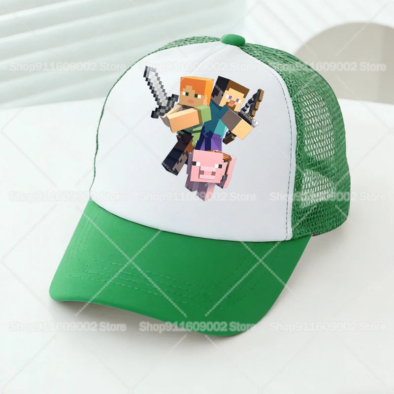 Minecrafted Mesh Baseball Caps Cartoon Figures Adult Children Sports Hats Boys Girls Summer Outdoor Sunshade Peaked Caps Gift