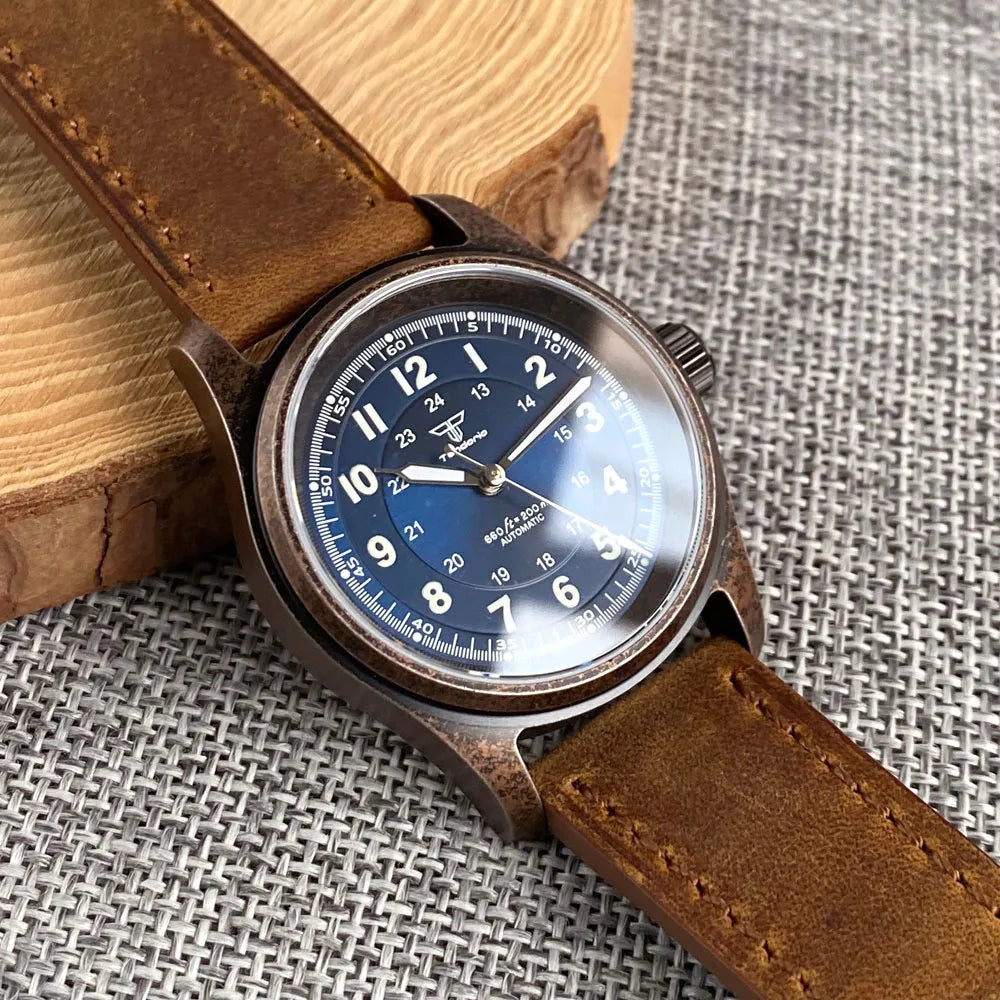 PVD Bronze Case TANDORIO 36mm Military Field Watch Men Japanese NH35A Automatic Movement Sapphire 200M Waterproof Pilot Watches