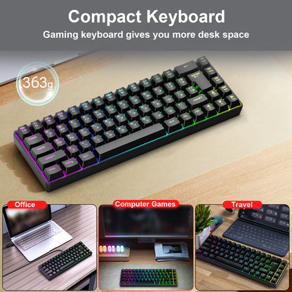 Tastiera meccanica gaming 68 tasti russo-inglese, tastiera bilingue con retroilluminazione RGB per il gaming