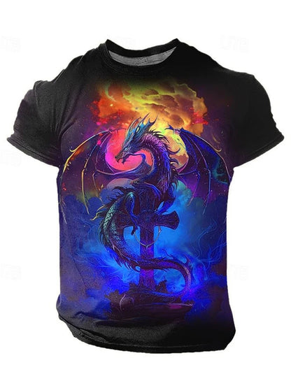Camiseta de hombre con estampado de dragón 3D, informal de verano para diario, camiseta urbana de hombre para deportes al aire libre, manga corta, moda urbana