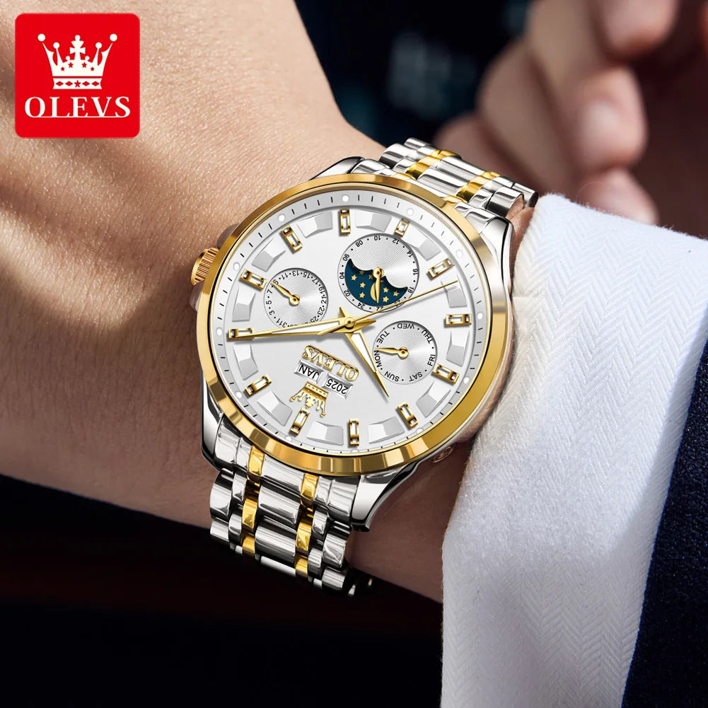 OELVS 7070 New Mens Watch Luxury Automatic Mechanical Watches For Man Moon Phase Waterproof Luminous Steel Watch Gift Box Reloj