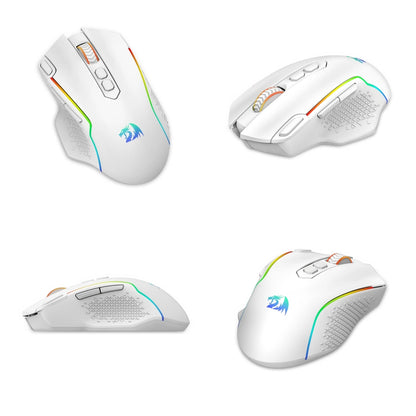 Mouse de gaming wireless Redragon M810 Pro, 10000 DPI, mouse de gamer cu fir cu tastă Rapid Fire, 8 butoane macro, mouse negru/alb