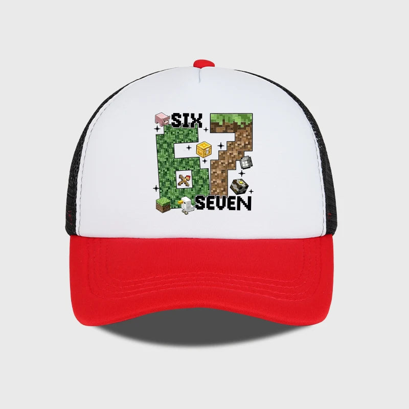 Gamer Pixel 67 Six Seven Sponge Mesh Cap - Breathable Mesh Adjustable Baseball Cap - Gift for Gaming Fans - Sun Protection Cap