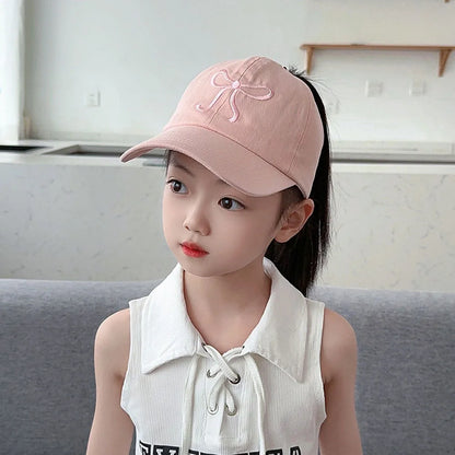 Bows Children Baseball Caps Hollow Empty Top High Ponytail Caps Adjustable Kids summer Sun Hats Boys Girls Hip hop Baseball Hat
