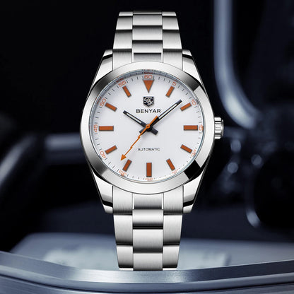 2026 New BENYAR White Mens Watches Top Luxury Automatic Watch For Men Mechanical Stainless Steel Luminous Sports Wristwatches