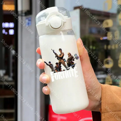 400ML Fortnites 18CM Strohhalmbecher für Erwachsene, Jungen und Mädchen, niedlicher Wasserbecher im Cartoon-Stil für Schüler, stoßfeste tragbare Trinkflasche als Geschenk