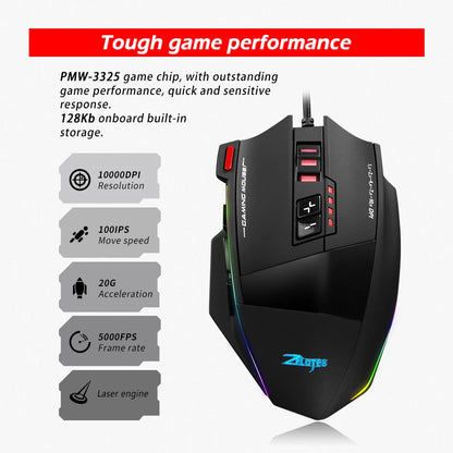 ZELOTES C13 Wired Gaming Mouse 10000 DPI RGB Programmable Gaming Mouse with 13 Buttons for PC & Laptop