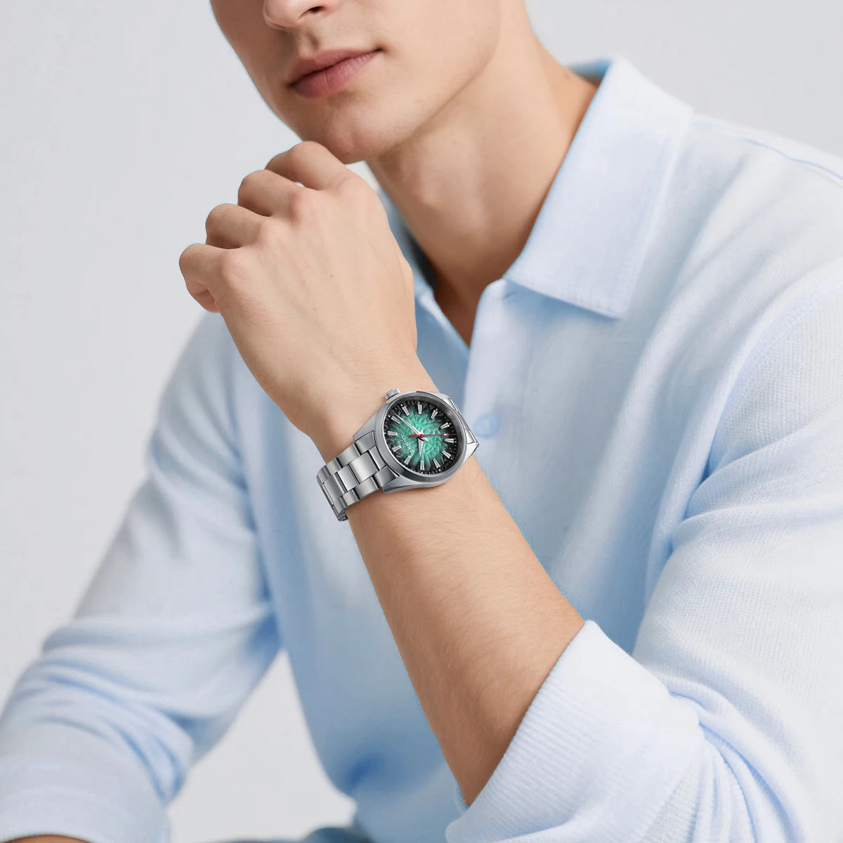 BERNY Men's Watch 10ATM Sapphire Luminous Fashion Quart Watches Full Stainless Steel Classic Dress Business Wristwatch