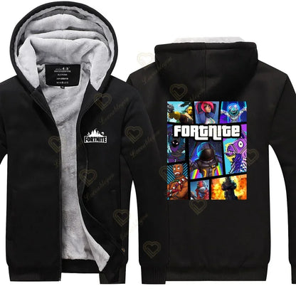 Sweat-shirts com capuz luminosos Fortnite de inverno, quentes, para homem e mulher, cosplay de jogo, em velo espesso, com fecho, casaco e sobretudo para casal