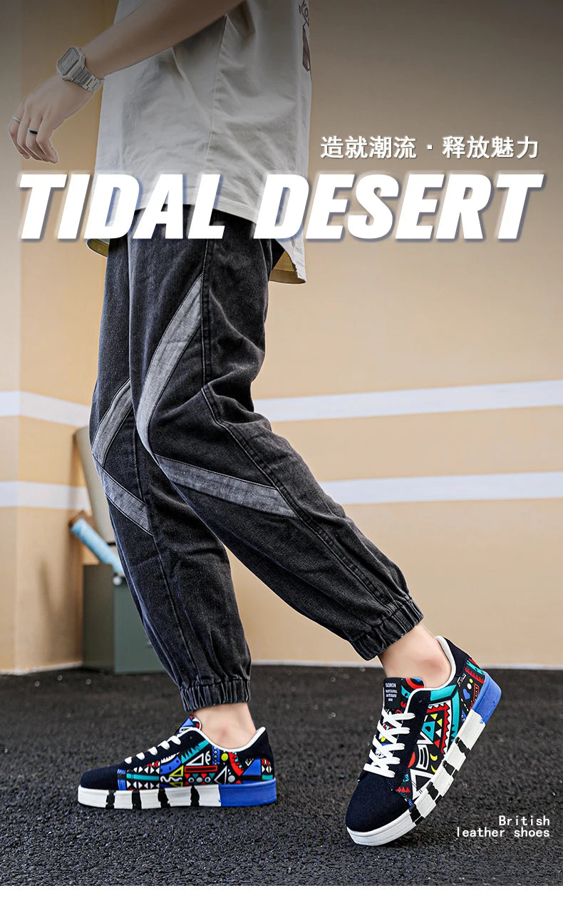 Zapatillas deportivas de running para hombre YRZL de lona con estilo geométrico, zapatillas con cordones para pareja, zapatos de skate para hombre con estampado grafiti moderno