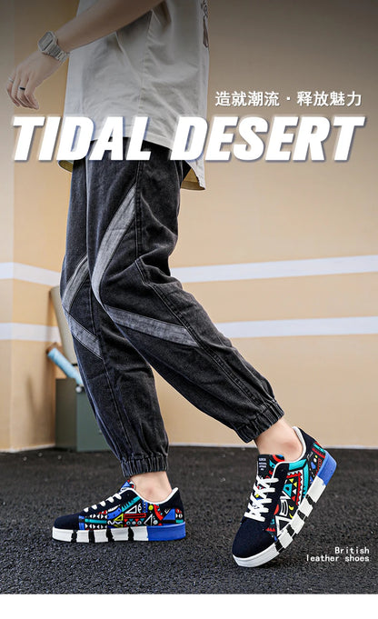 Zapatillas deportivas de running para hombre YRZL de lona con estilo geométrico, zapatillas con cordones para pareja, zapatos de skate para hombre con estampado grafiti moderno