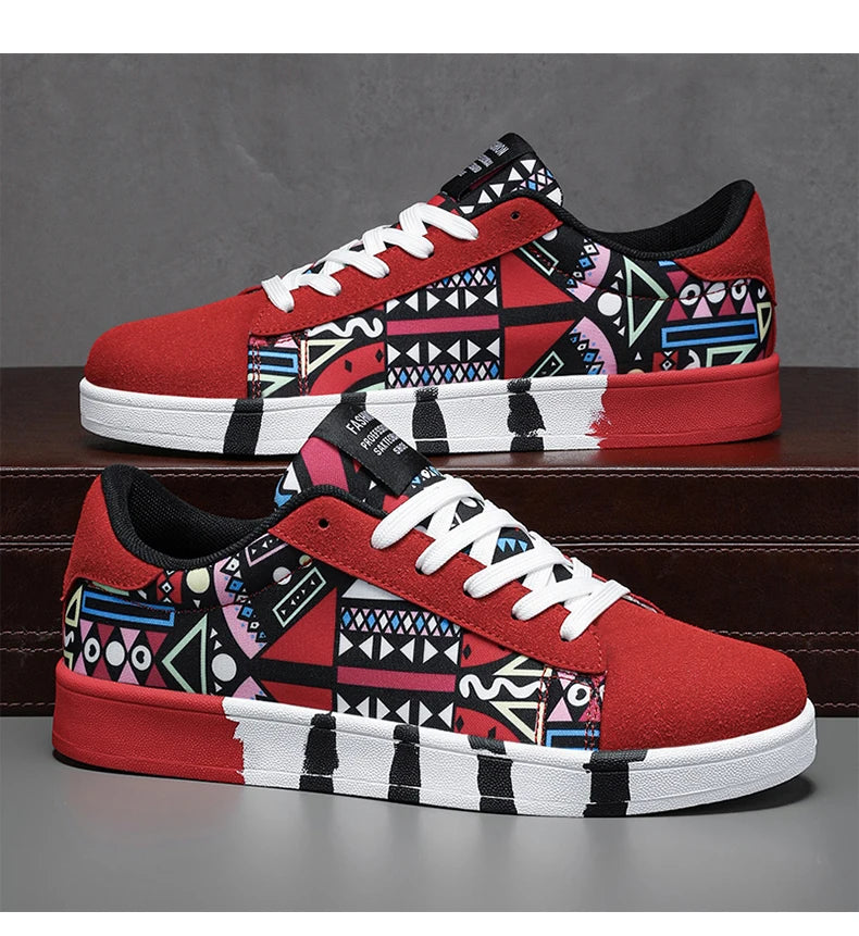 Zapatillas deportivas de running para hombre YRZL de lona con estilo geométrico, zapatillas con cordones para pareja, zapatos de skate para hombre con estampado grafiti moderno