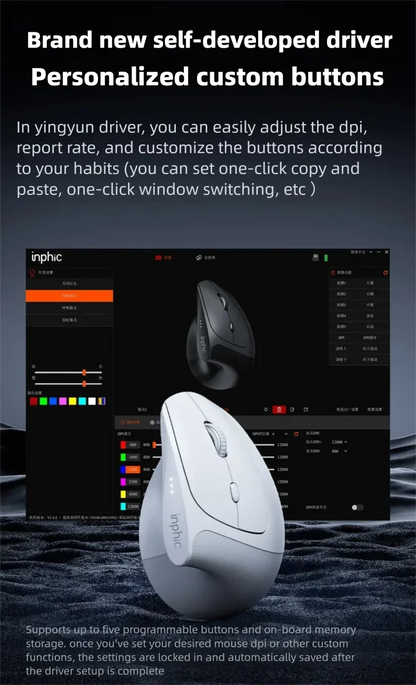 Inphic X9 PRO Vertical Wireless Mouse, Ergonomic Silent Bluetooth & 2.4G Rechargeable Mouse with Type-C Fast Charging, 12800 DPI for Laptop, PC & Gaming