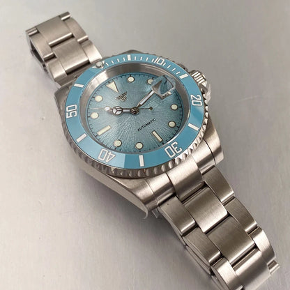 Tandorio Blue Dial 40mm Miyota 8215 PT5000 Mechanical Dive Watch Men 200M Waterproof Lume Sapphire Stainless Steel Bracelet