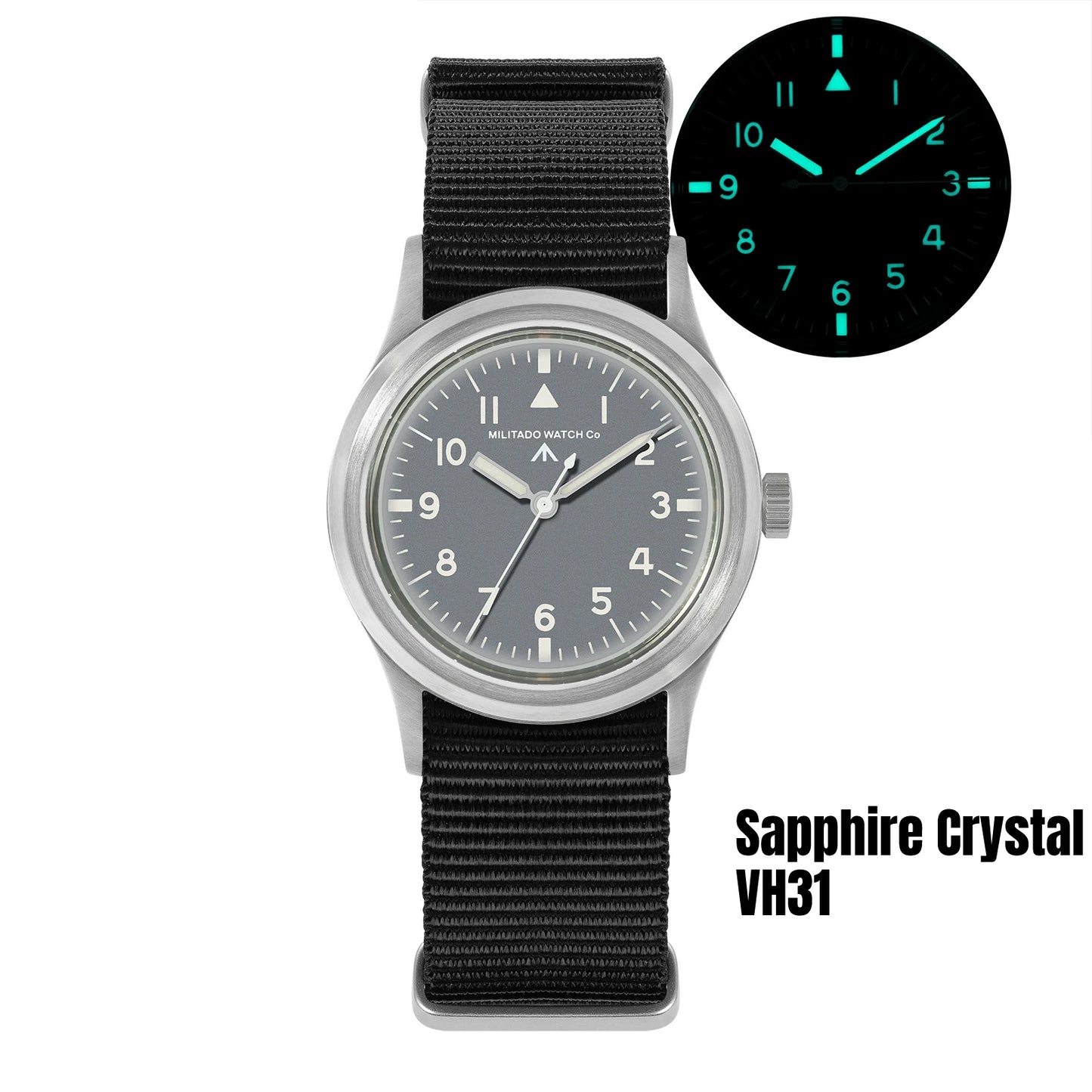 Militado ML14 Quartz Watch VH31 Movement Bubble Sapphire Crystal Vintage Watch 100m Waterproof BGW9 C3 Luminous Watch