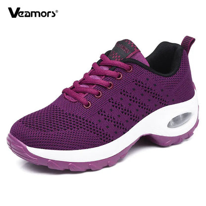 Sneakers da donna alla moda, leggere, scarpe da corsa, scarpe sportive per attività all’aperto, scarpe da corsa comode in rete traspirante, con cuscinetto d’aria e allacciatura con lacci