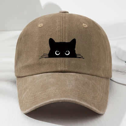 Black cat printed baseball cap retro men's and women's fashionable outdoor hat with adjustable eaves suitable for sports fishing