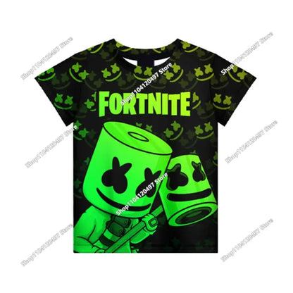 T-shirts Fortnite Anime para Menina, T-shirt Branca para Rapaz, T-shirts Cartoon para Bebé, Camisolas de Verão com Estampado Fofo, Tops de Disfarce