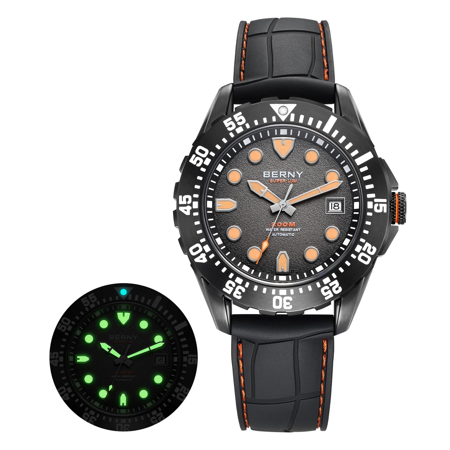 BERNY Automatic Diver Watch for Men Frosted Dial MIYOTA 8215 316L Supper Luminous Sapphire AR Fluororubber Men's Diving Watches