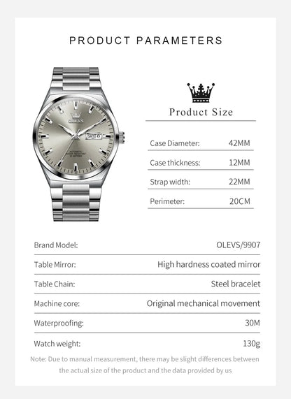 OLEVS Top Brand Luxury Automatic Watches Men Waterproof Watches 316L Steel Business Mechanical Men's Watch relogios masculino