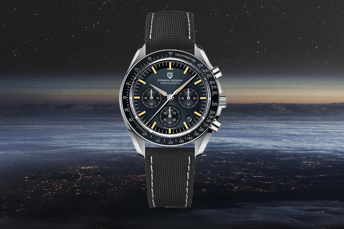 PAGANI DESIGN 2026 New Saturn Men's Watches Quartz Watch For Men Light Tan Sport Chronograph AR Sapphire Crystal Wrist Watch Men