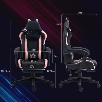 Gaming Chair with Cat Ears Ergonomic Office Chair, Reclining Gaming Chair with Footrest, Adjustable Height Computer Gaming Chair, PU Leather Gaming Chair for Home Office