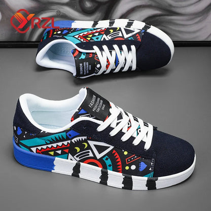 Zapatillas deportivas de running para hombre YRZL de lona con estilo geométrico, zapatillas con cordones para pareja, zapatos de skate para hombre con estampado grafiti moderno
