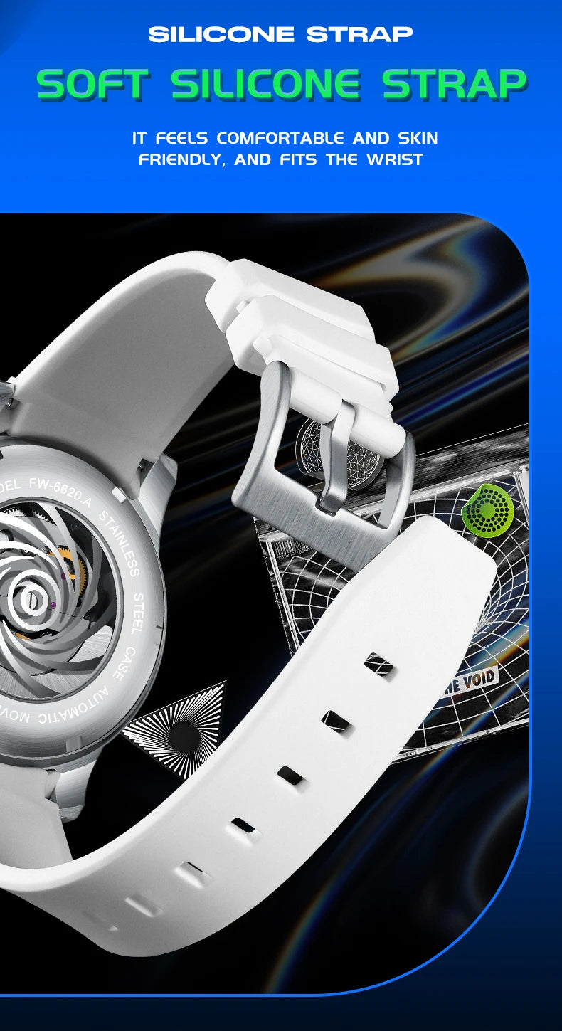 Brand Mark Fairwhale Sports Automatic Watch For Men Fashion Stainless Steel Rainbow Dial Mechanical Wristwatch Man Free Shipping