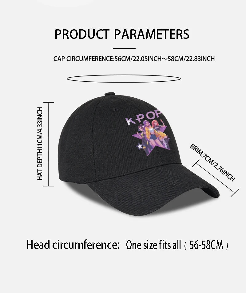 K-POP-baseballpet met print van cartoonmeisjesgroep - Unisex casual retro verstelbare ‘dad cap’ - Y2K-zonnepet