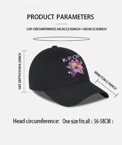 K-POP-baseballpet met print van cartoonmeisjesgroep - Unisex casual retro verstelbare ‘dad cap’ - Y2K-zonnepet