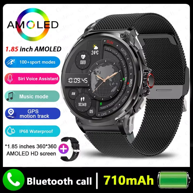 2026 New GPS Track Smart Watch Men 1.85-Inch HD AMOLED Screen 710 Mah Battery Sport Bluetooth Call Smartwatch For Android IOS
