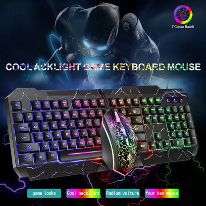 Combo tastiera e mouse da gaming cablati per computer desktop, tastiera retroilluminata LED effetto meccanico